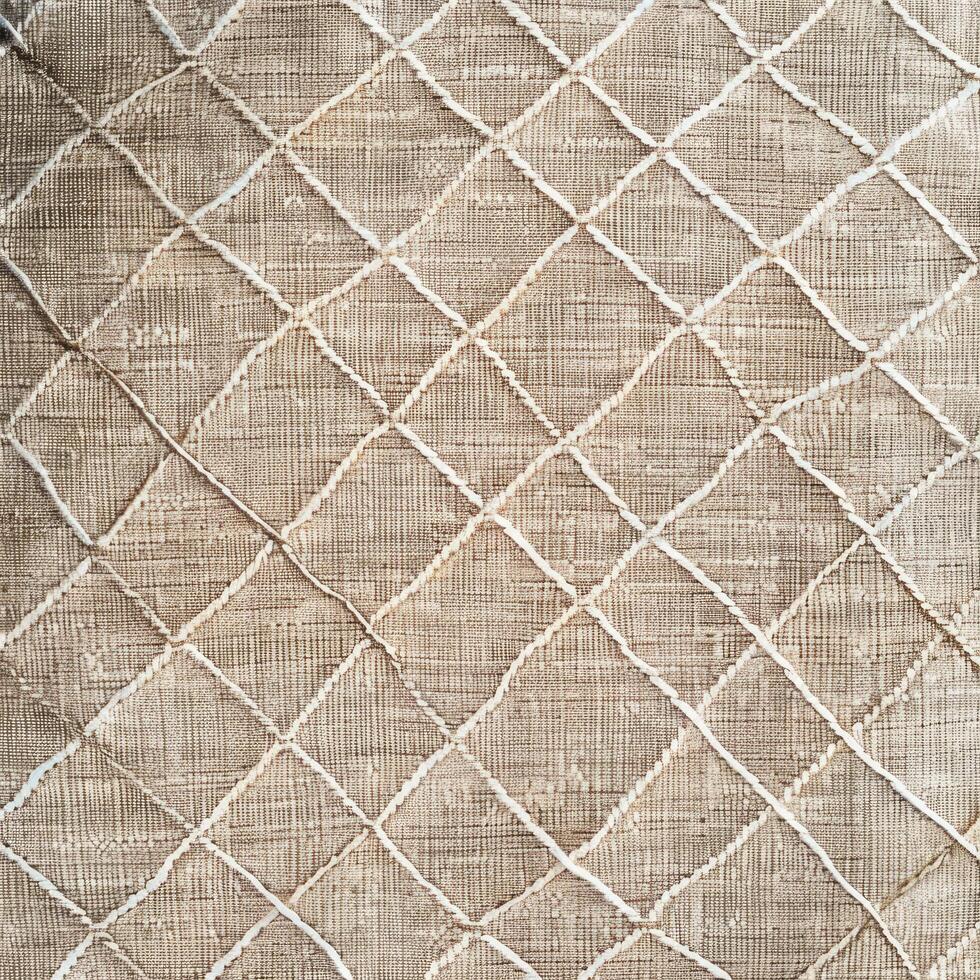 Beige fabric texture with white rhombus pattern forming repetitive geometric shapes photo