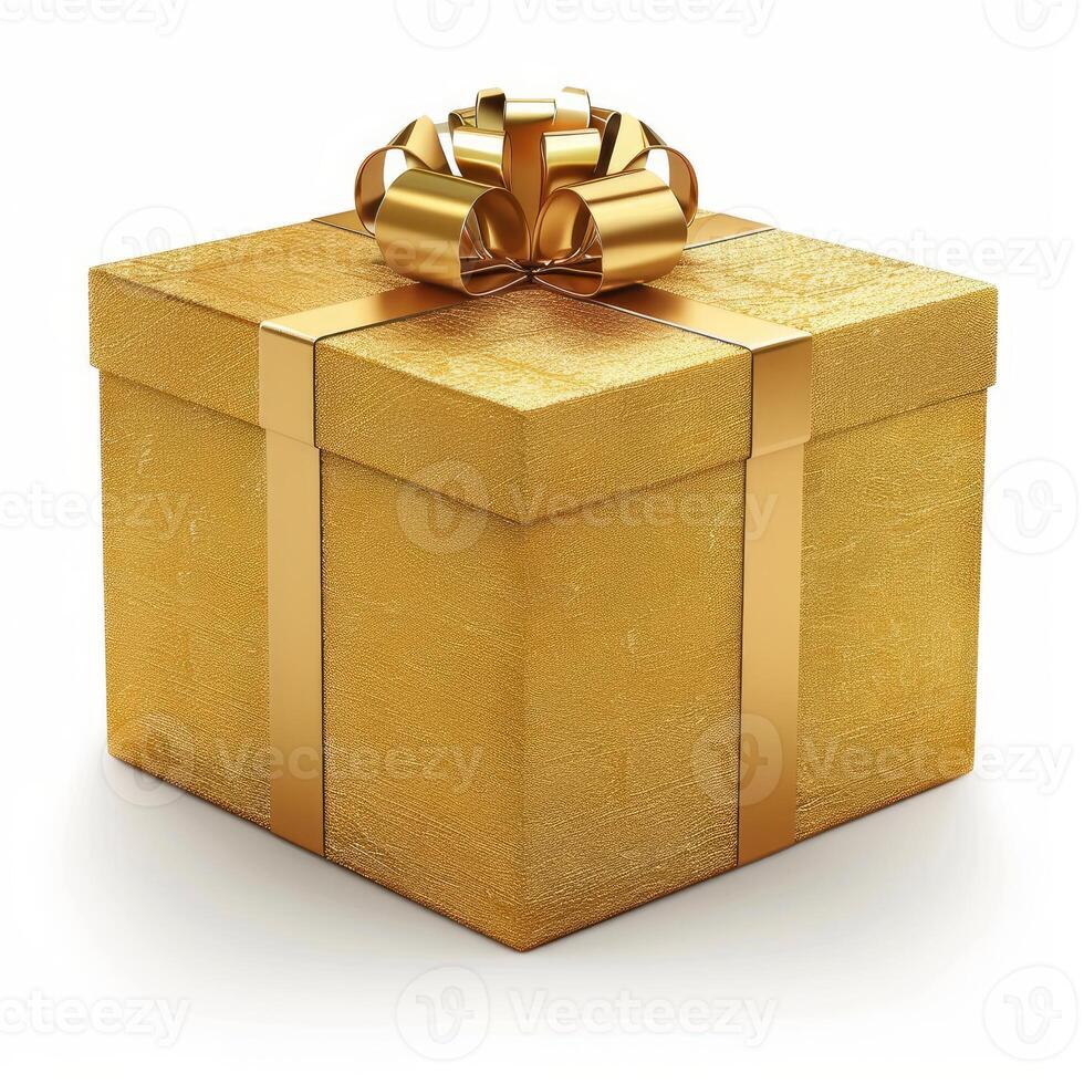Golden gift box tied with a ribbon and a bow photo