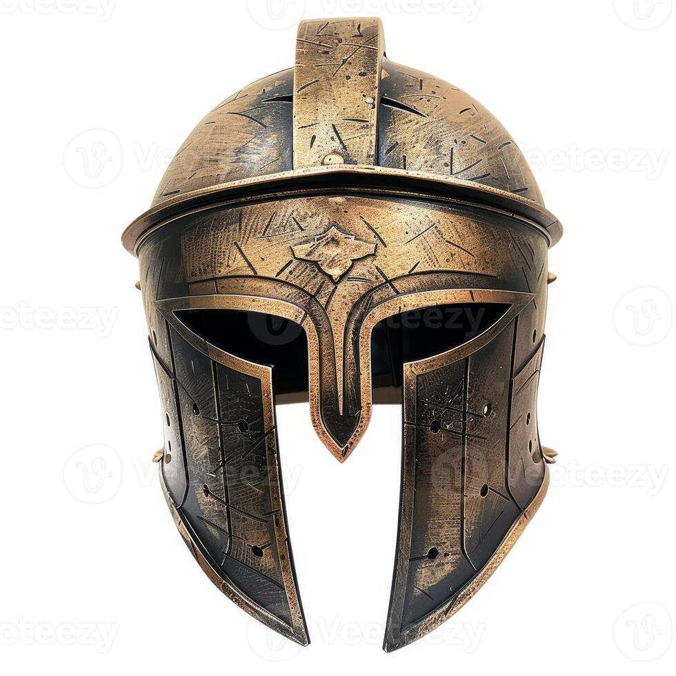 Ancient spartan helmet isolated on white background photo
