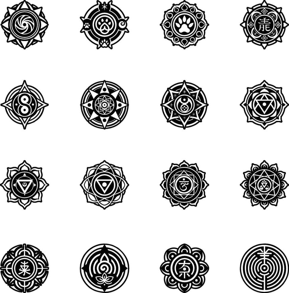 Collection of Glyph Style Reiki Symbols Icons vector