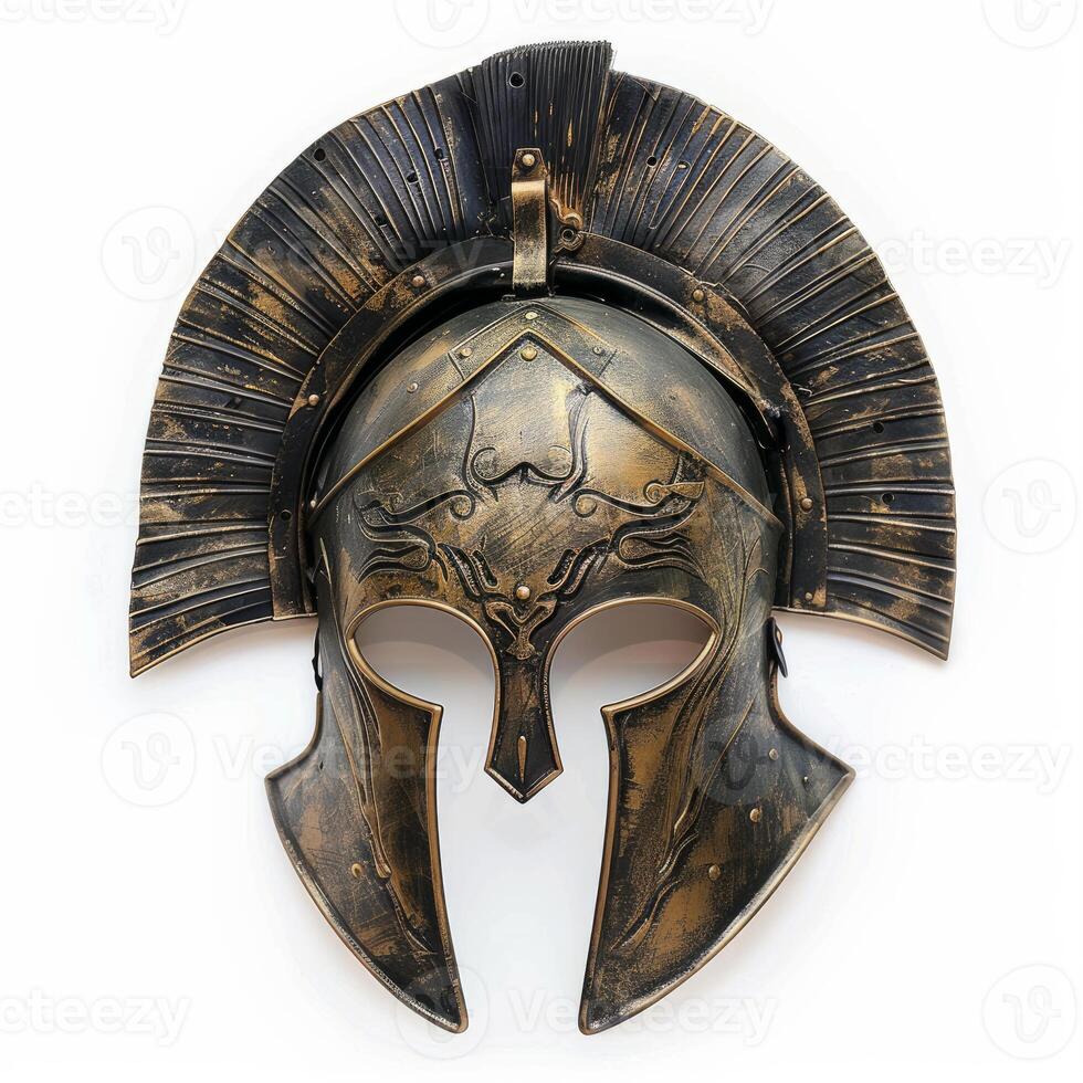 Ancient greek helmet evoking glory of classical past on white background photo