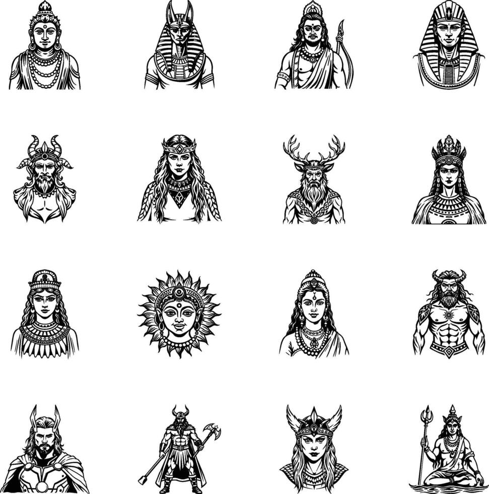 Collection of Vintage Style Ancient Mythology Illustrations vector