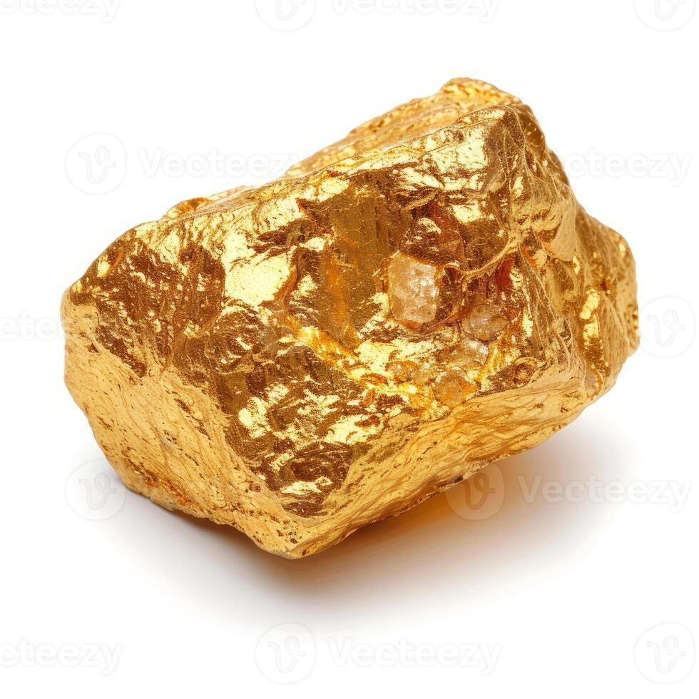 Large gold nugget casting a shadow on white background photo