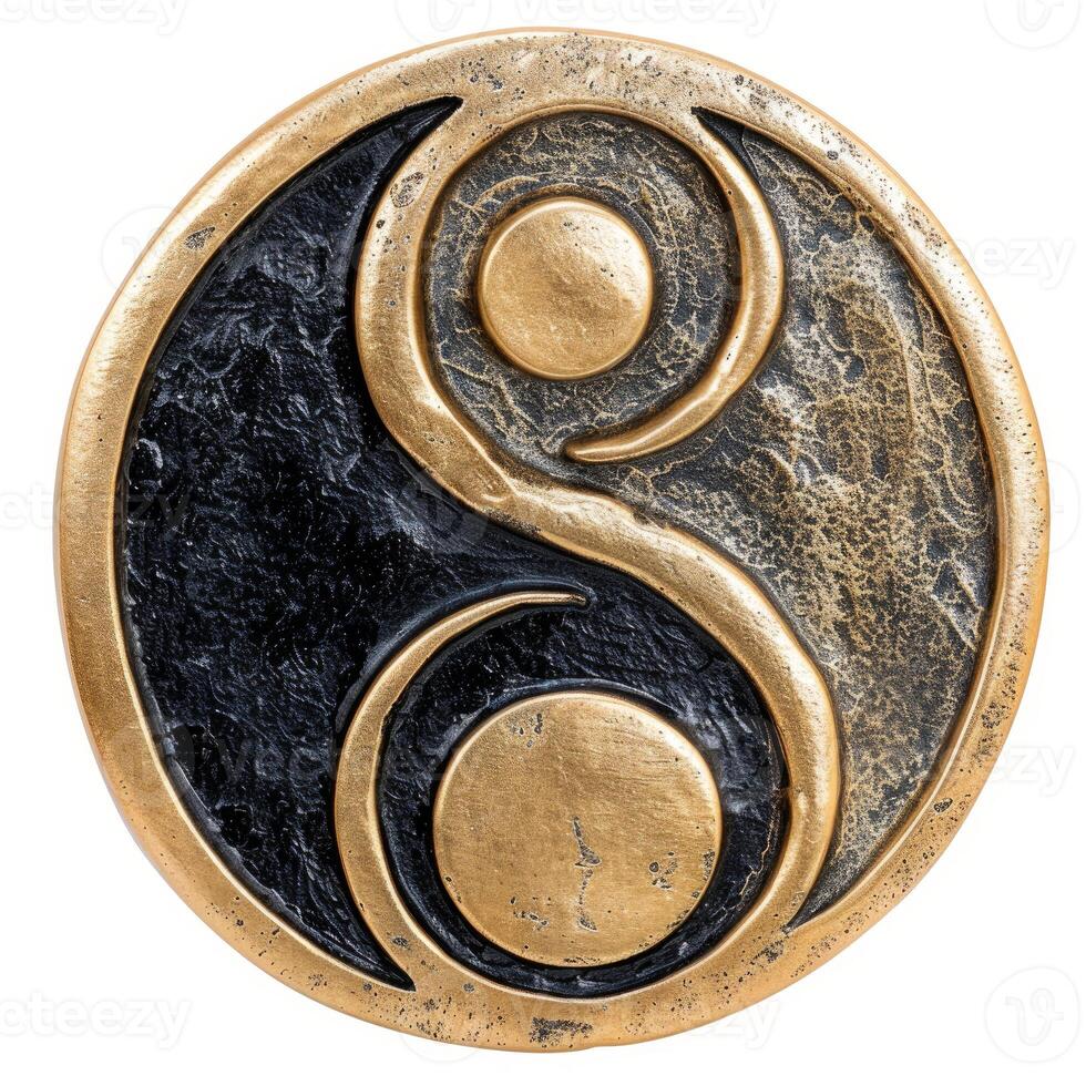 Ancient yin yang symbol representing duality and balance photo