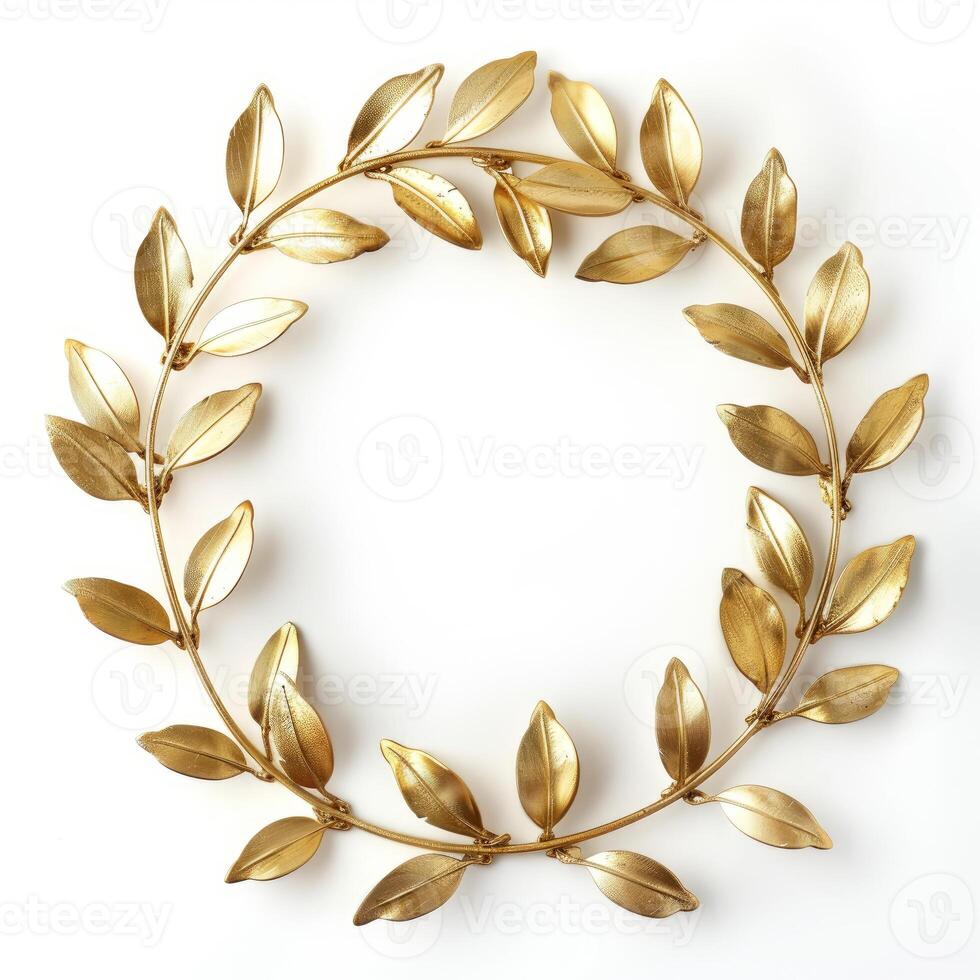 Golden laurel wreath forming a circle on white background photo