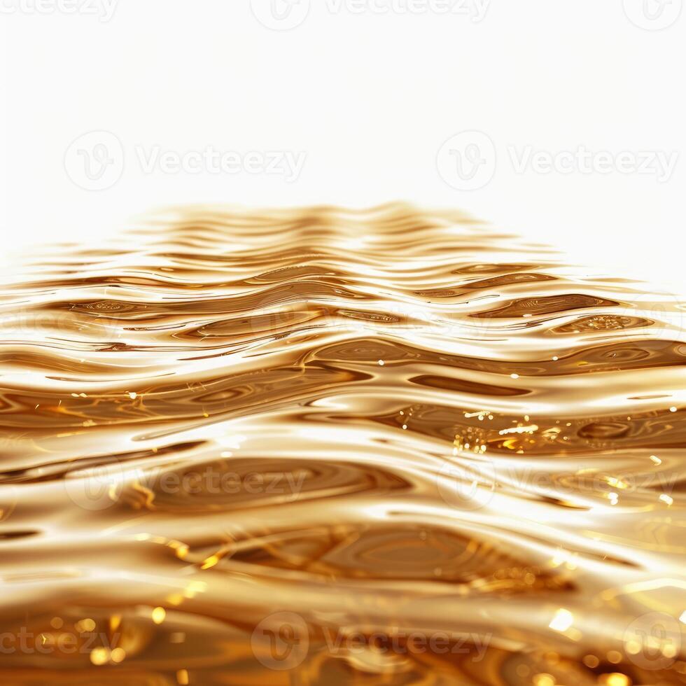 Liquid gold surface forming beautiful wavy patterns on white background photo