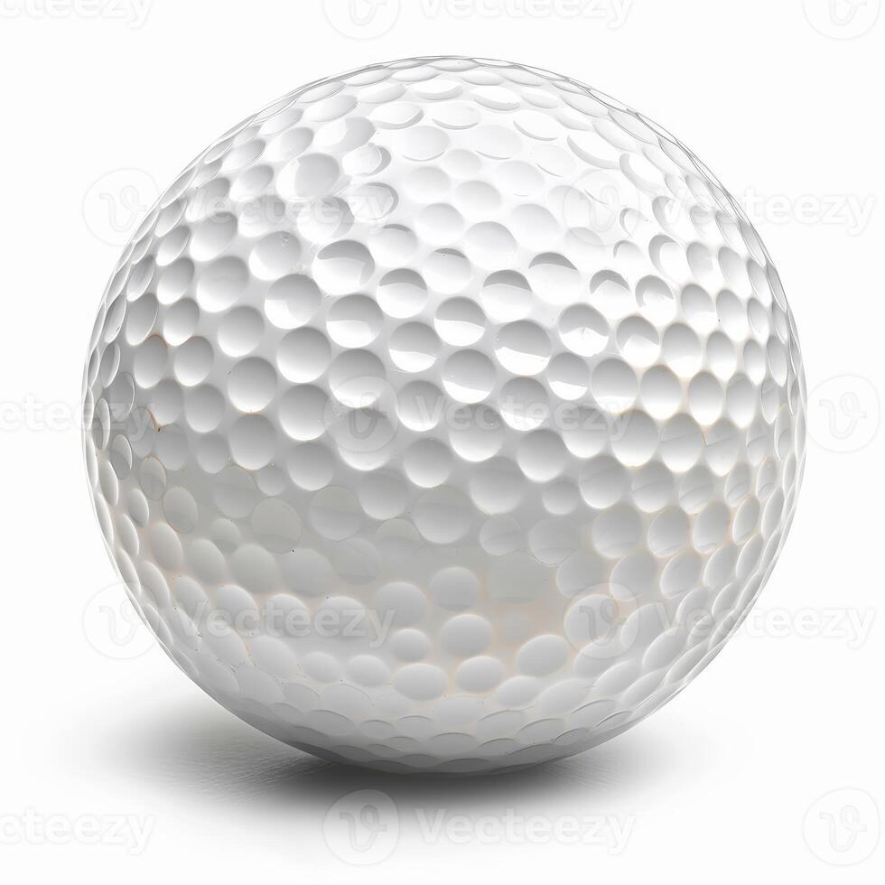 Classic white golf ball sitting on white background photo
