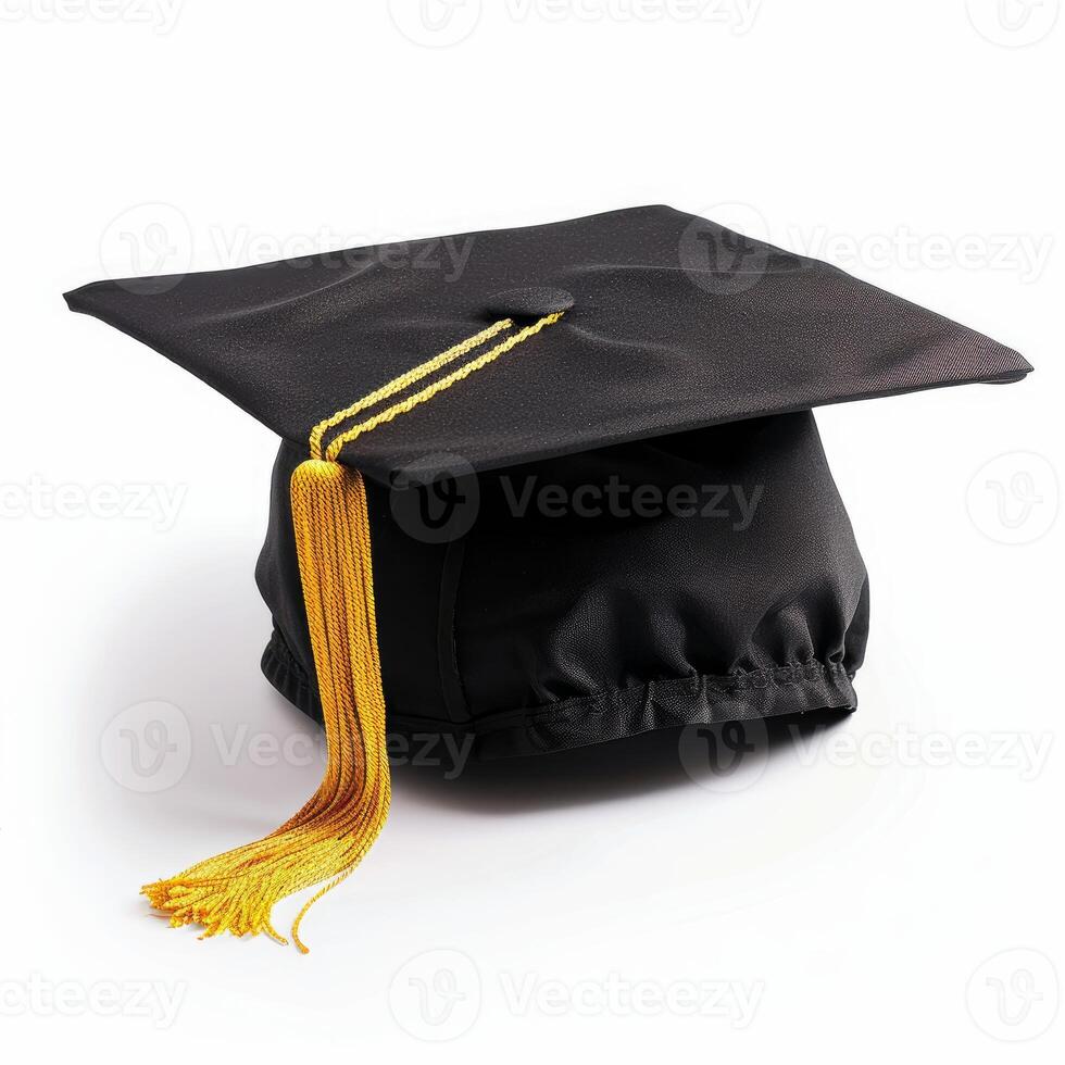 Graduation cap displayed on white background representing graduation day photo