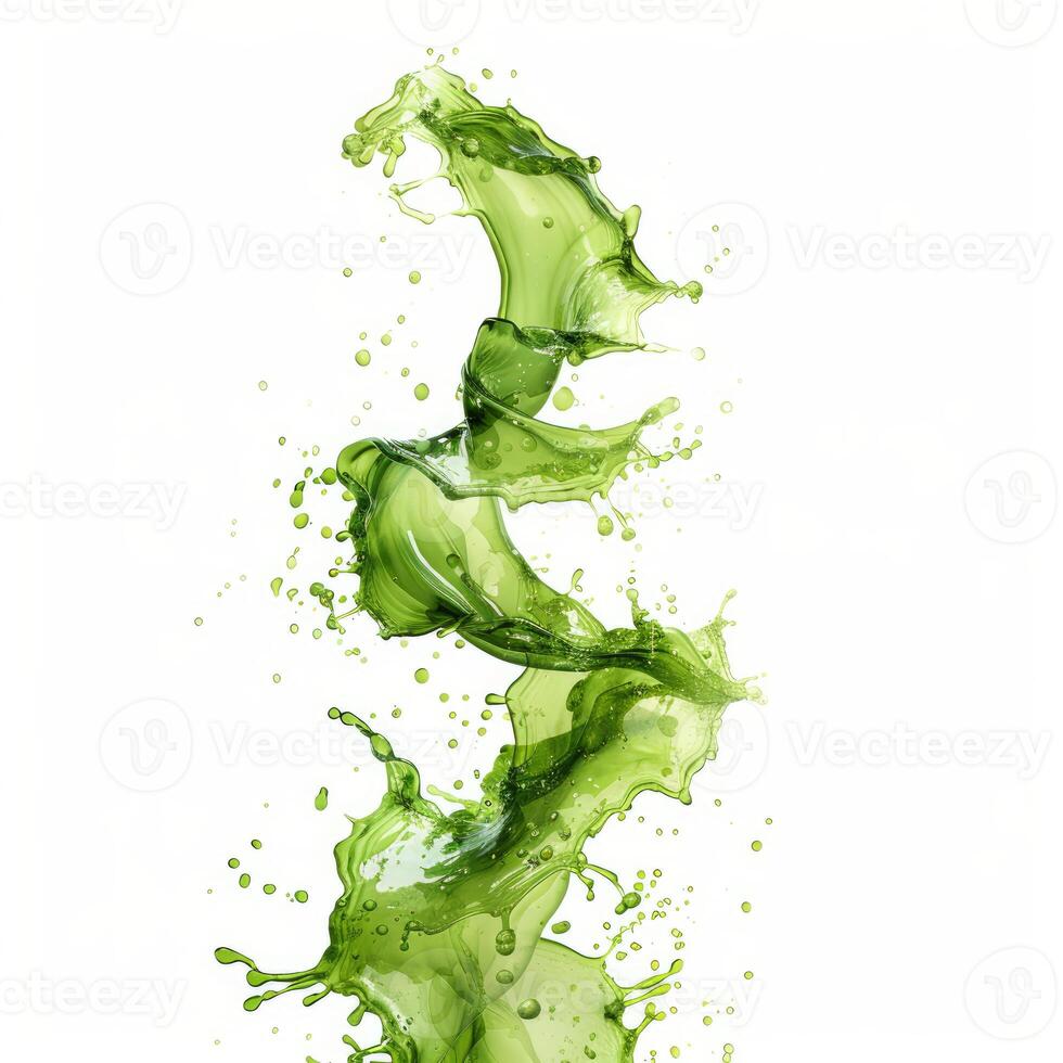 Green liquid is splashing upwards, creating an abstract shape photo