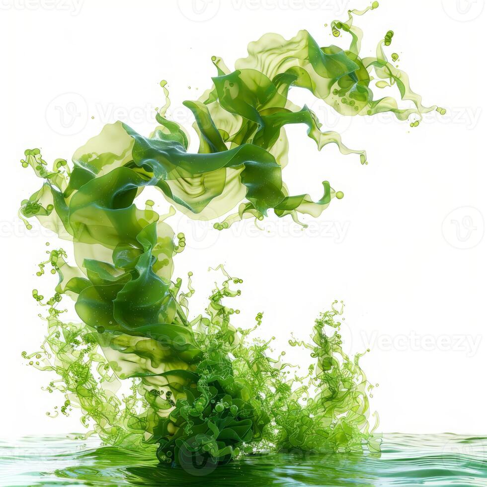 Green liquid splashing and making abstract shape photo