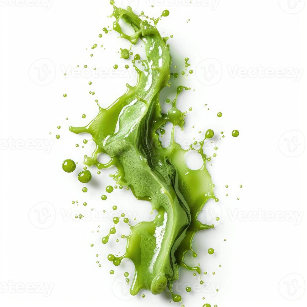 Green juice splashing on white background photo