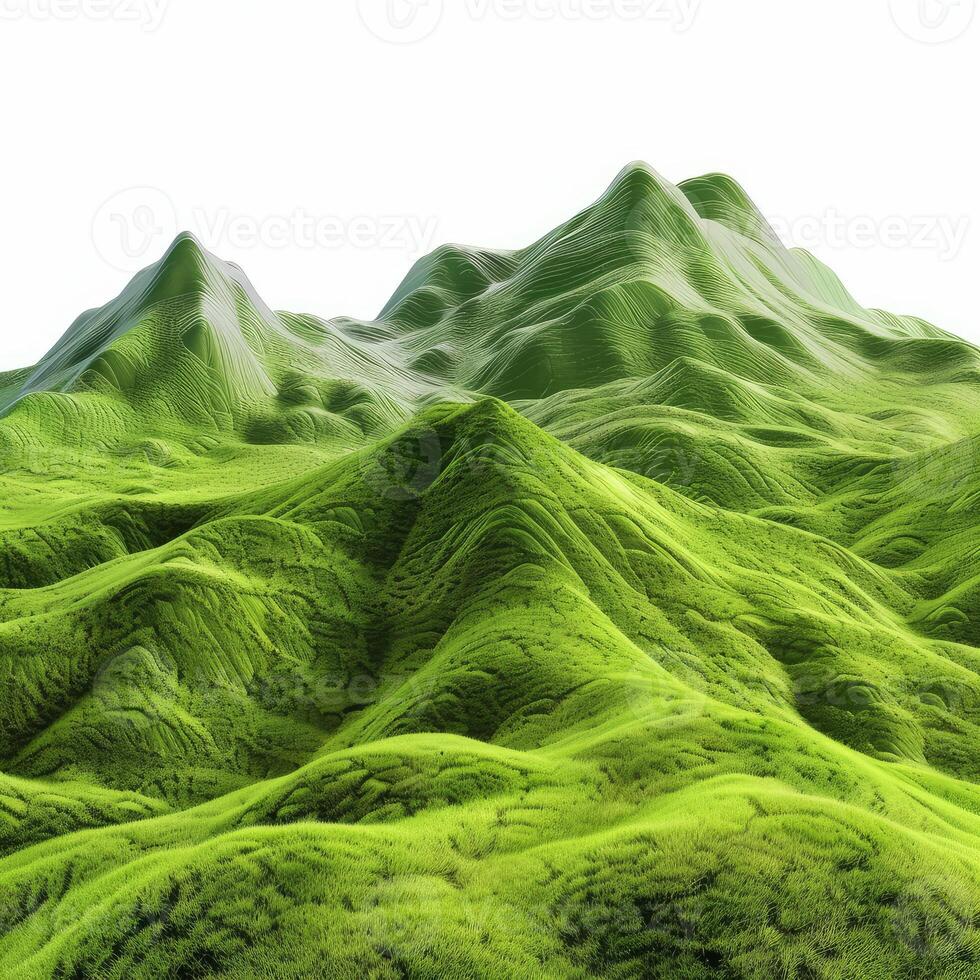 Green grass covering rolling hills forming abstract mountain range photo