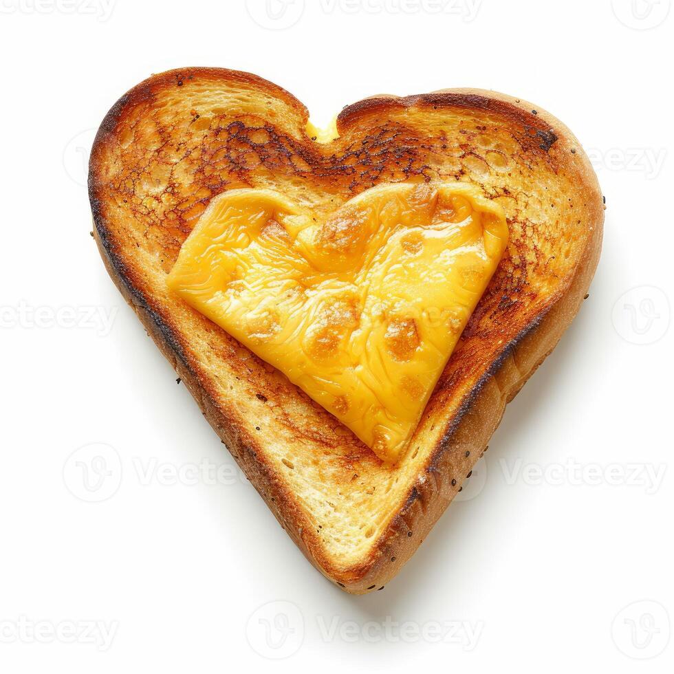 Toasted bread slice with melted cheese in a heart shape photo