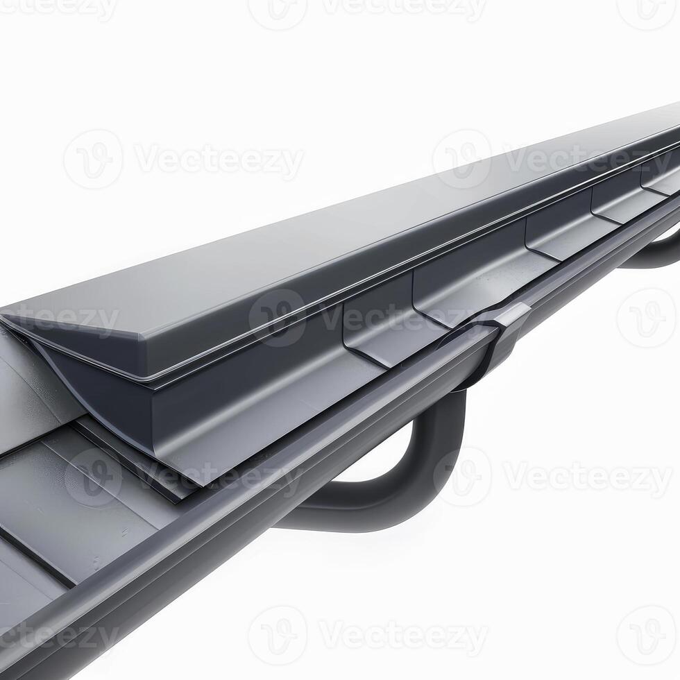 Rain gutter draining water from a roof photo