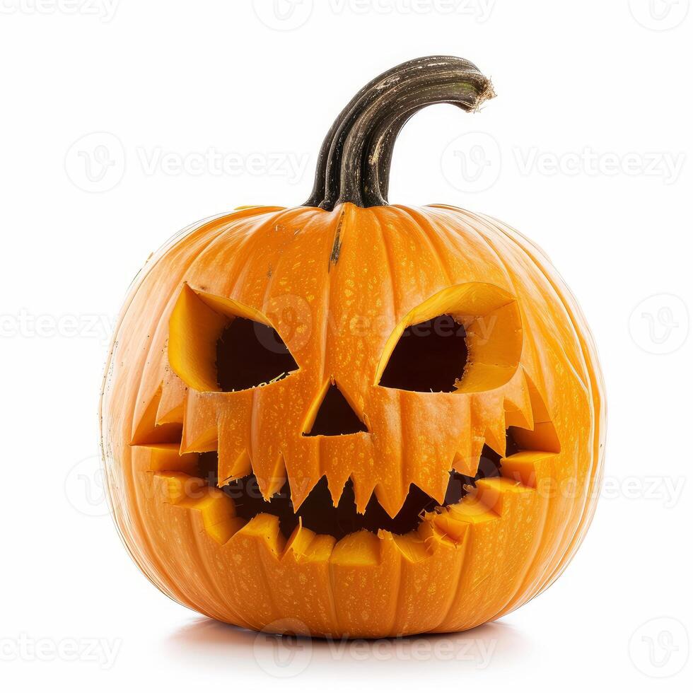 Carved pumpkin with a scary face for halloween photo