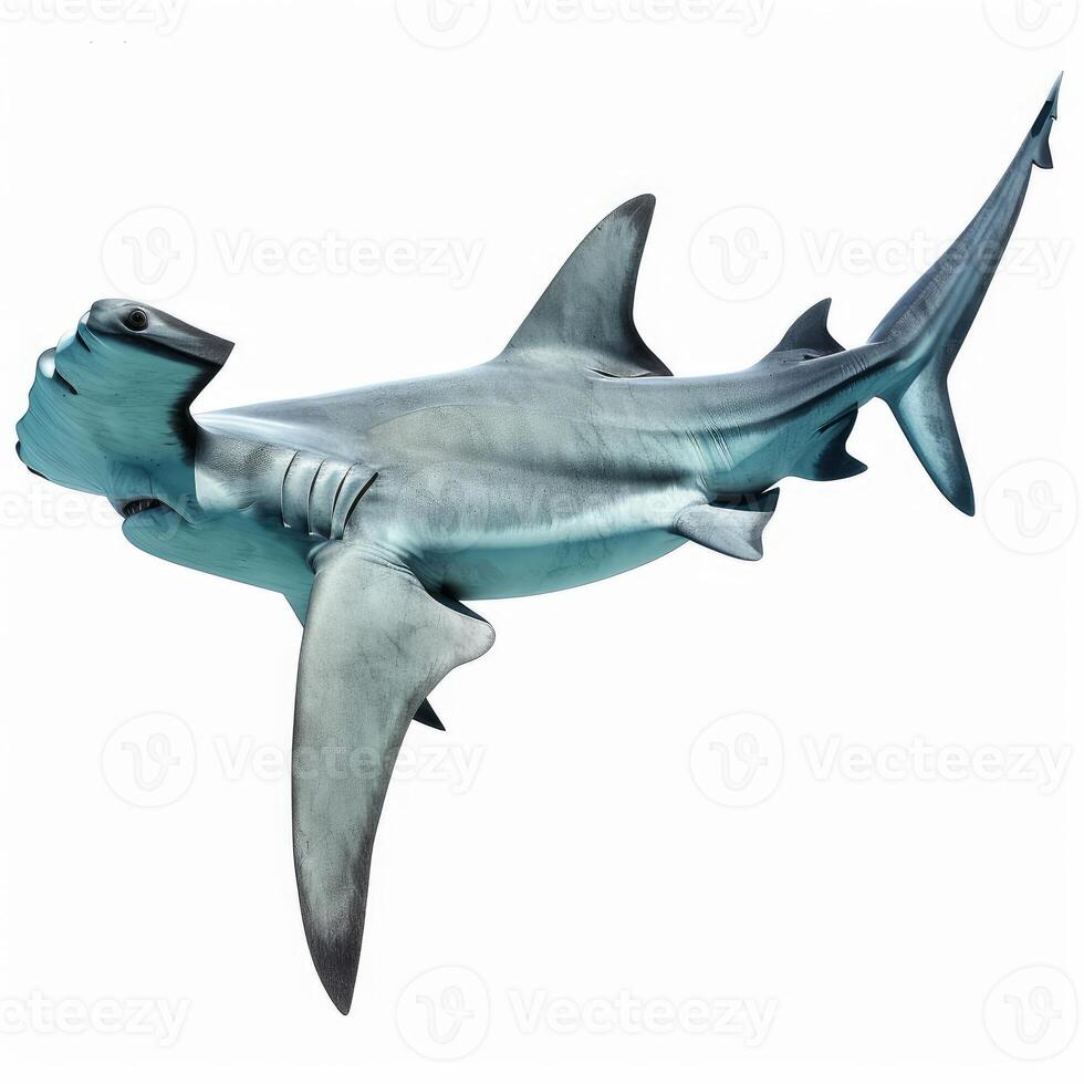 Large hammerhead shark swimming on white background photo