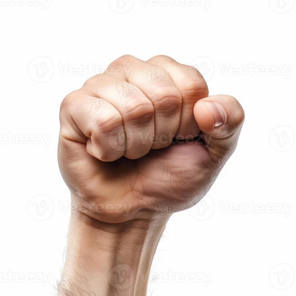 Male hand is making a fist on a white background photo