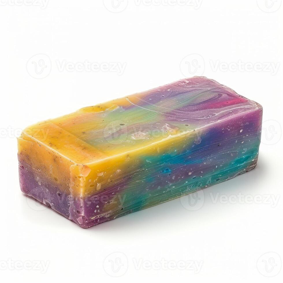 Colorful handmade soap bar isolated on white background photo