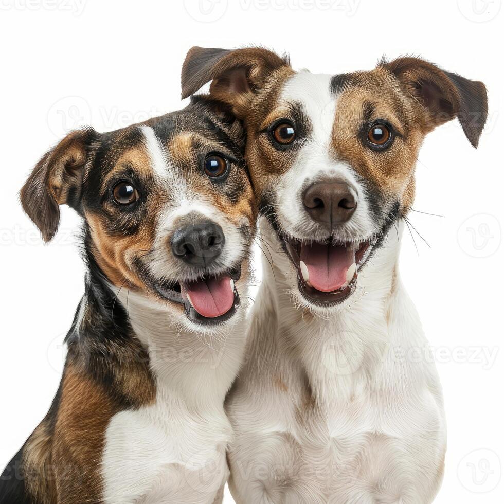 Two jack russell terriers panting and smiling photo