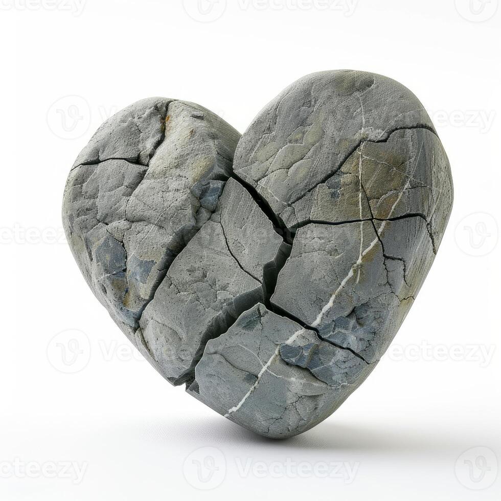 Broken heart symbolizing a painful breakup on white background photo