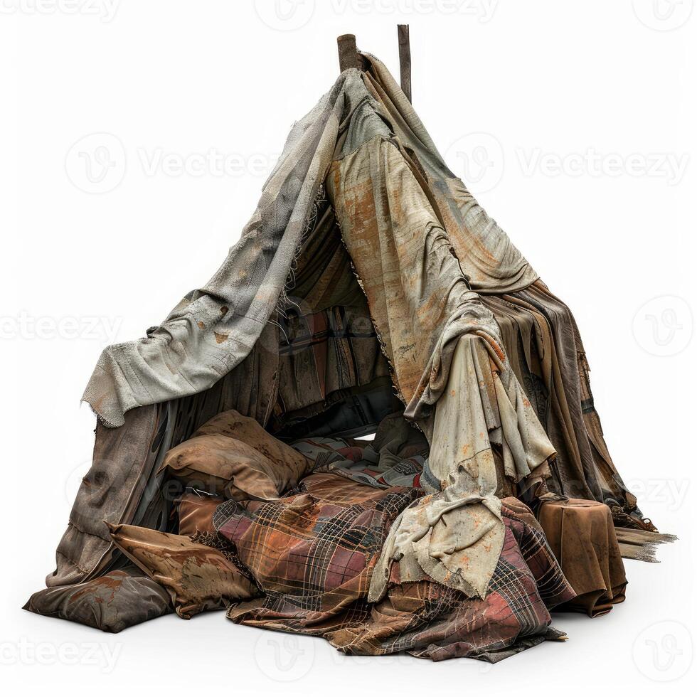 Makeshift tent housing offering basic shelter from elements photo