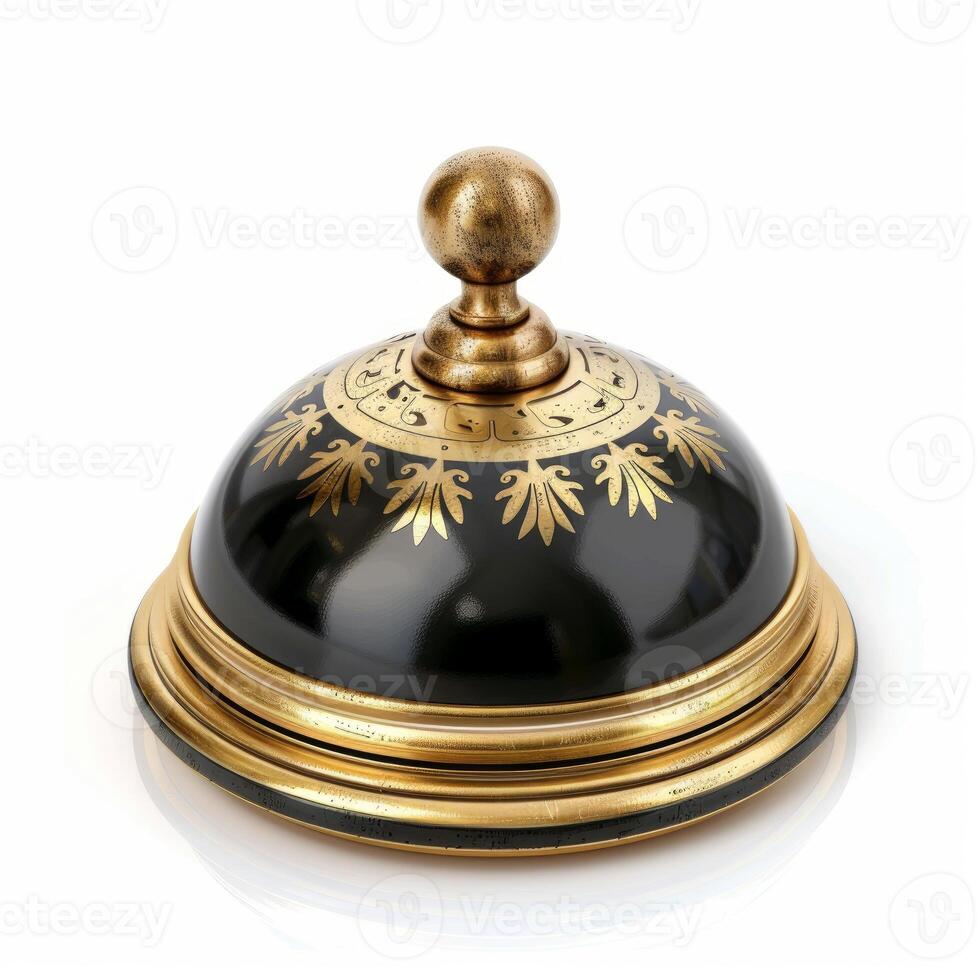 Reception bell sitting on white background reflecting light photo