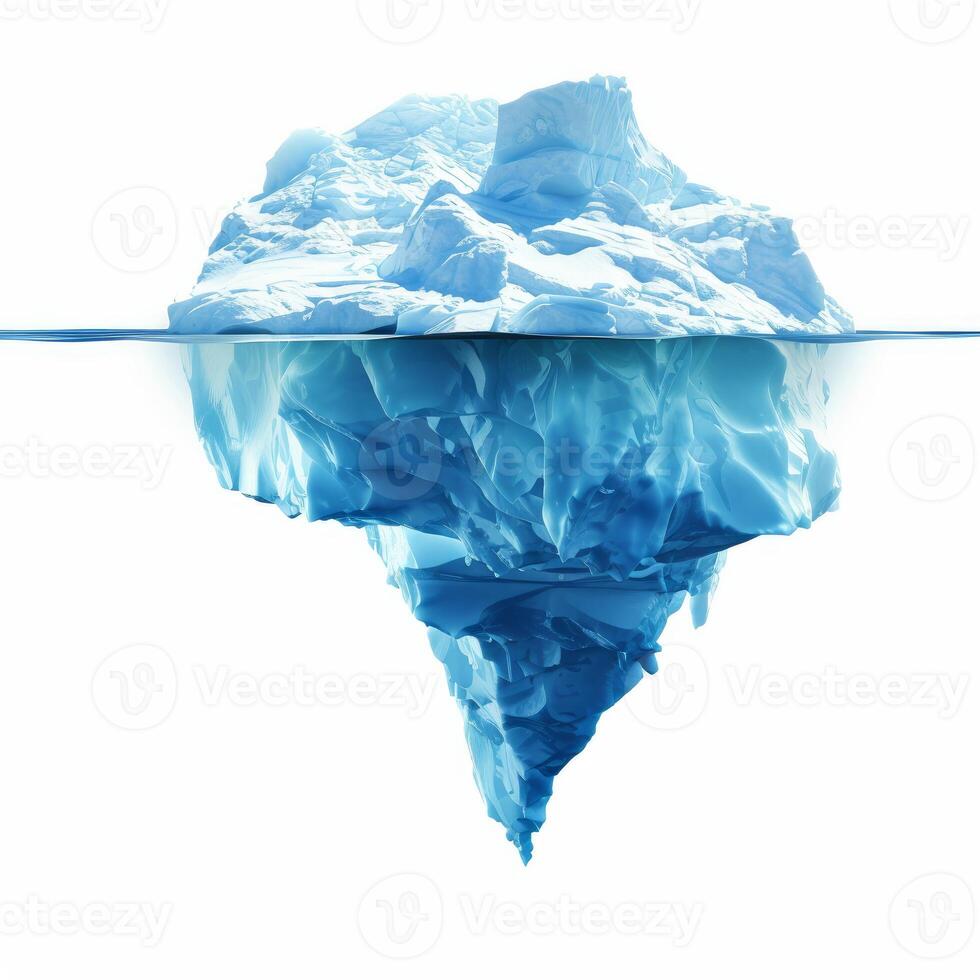 Large iceberg floating with hidden danger underwater on white background photo