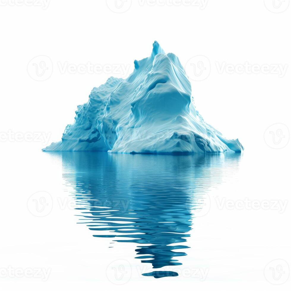 Large iceberg floating on calm water with reflection, isolated on white background photo