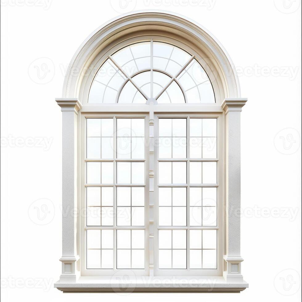 Classic white arched window illuminating empty room with natural light photo