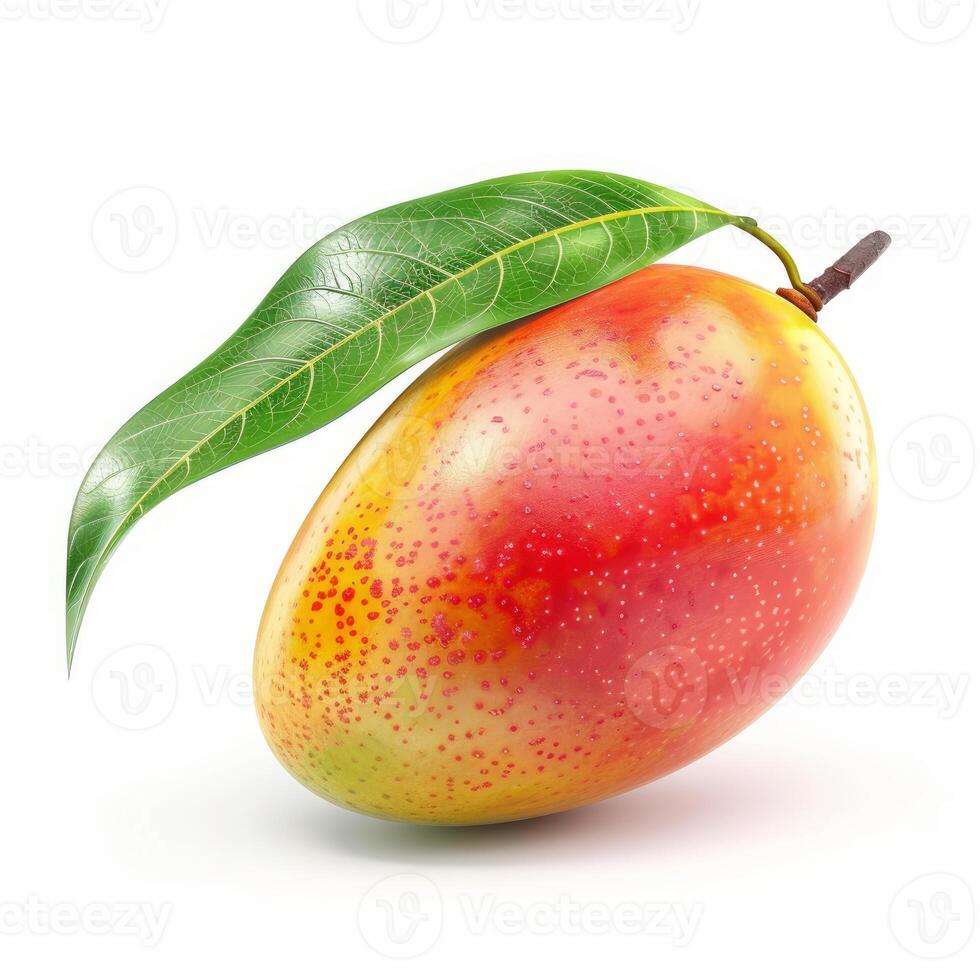 Fresh mango fruit with leaf presenting vibrant colors photo