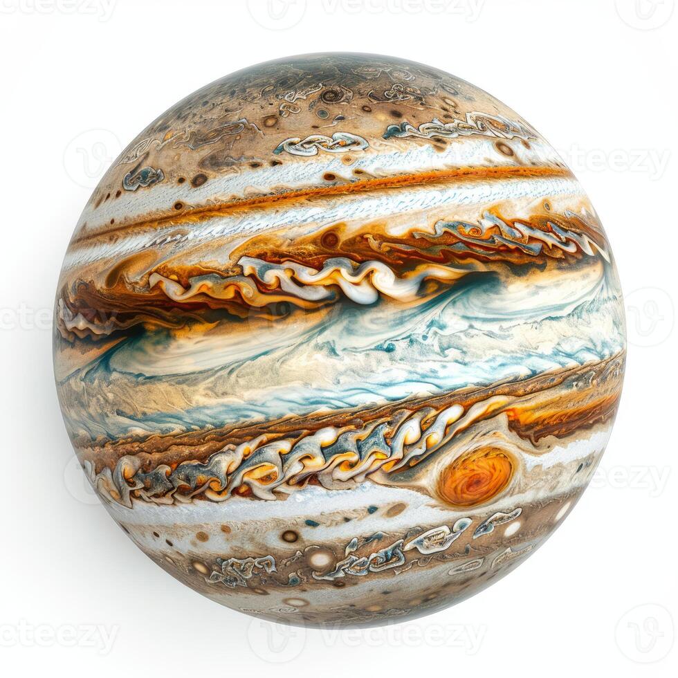 Jupiter planet rotating in space showing the great red spot photo