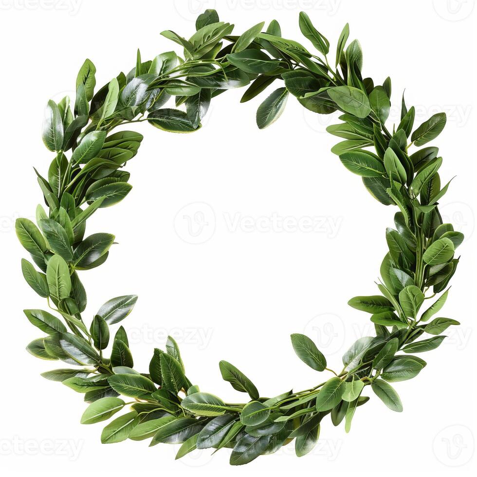 Circular green leaf garland forming a decorative wreath photo