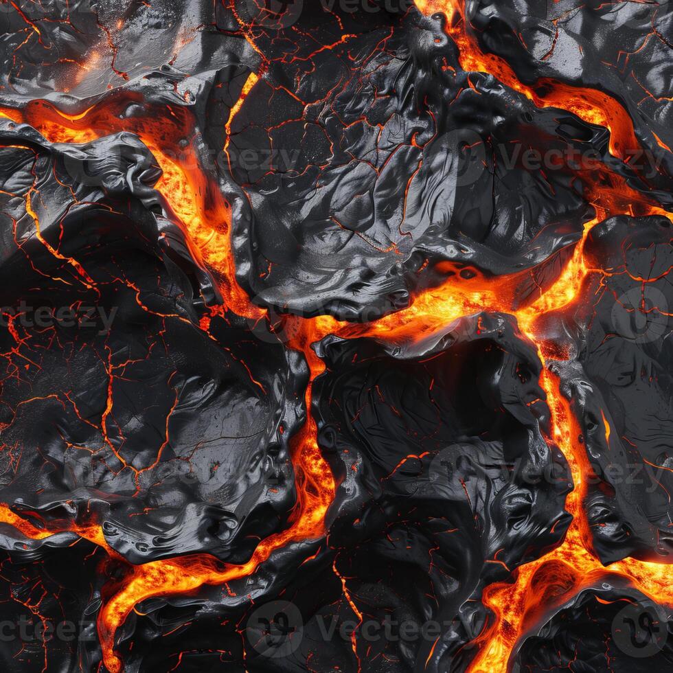 Flowing lava through cracked earth creating molten landscape photo