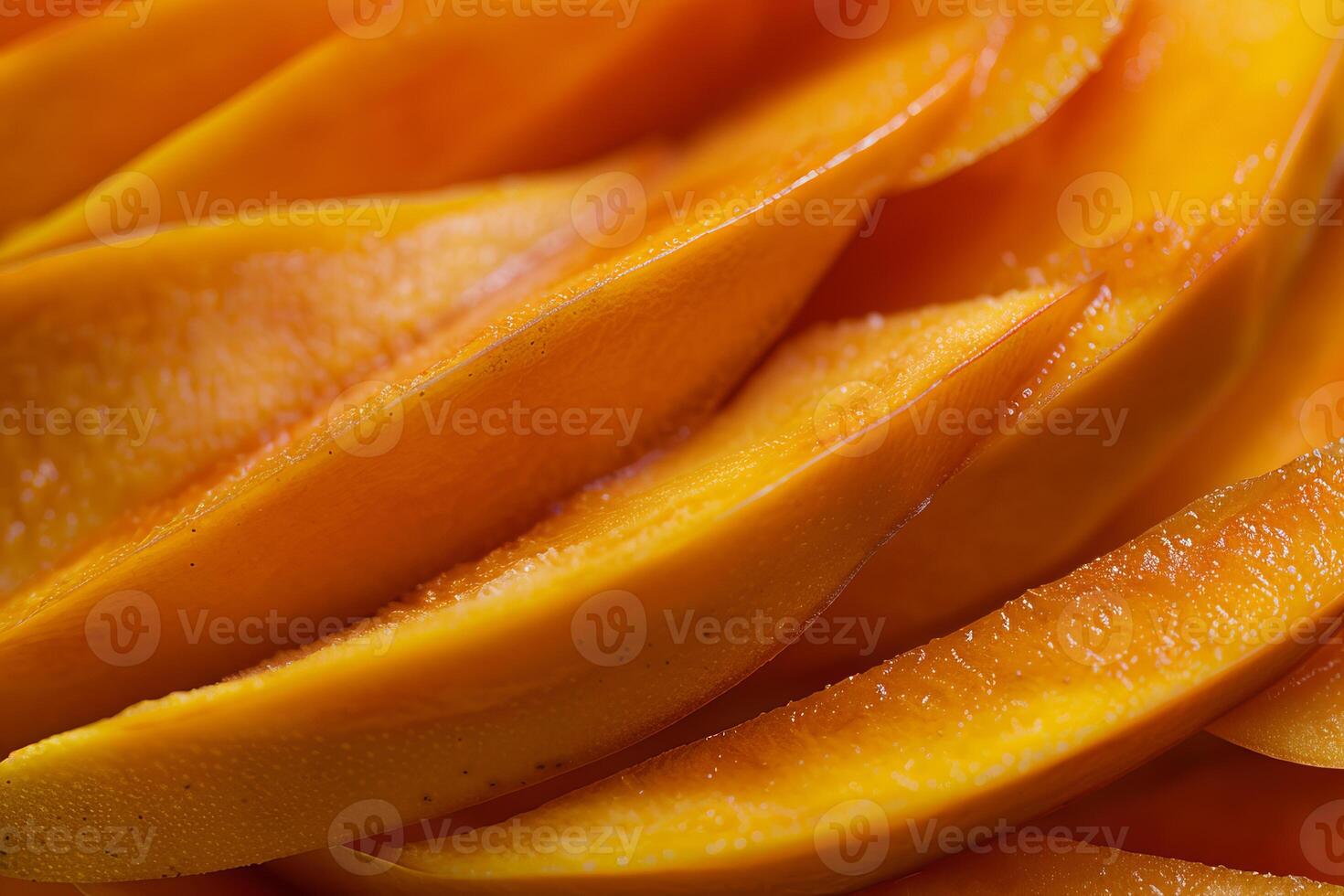 Close up of freshly cut mango slices showing vibrant texture photo