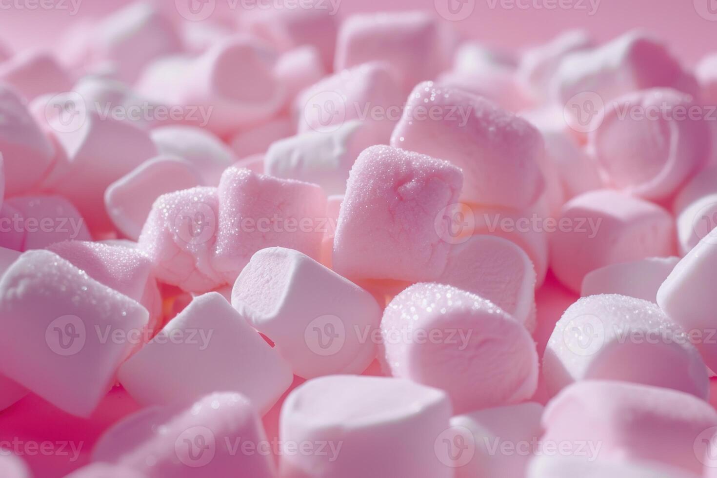 Pink and white marshmallows sprinkled with sugar creating a sweet texture photo