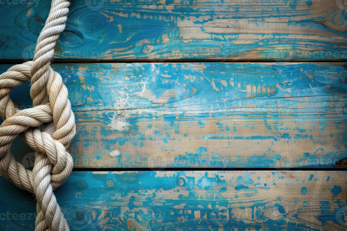 Tight knot on rustic blue wooden planks creating nautical background photo