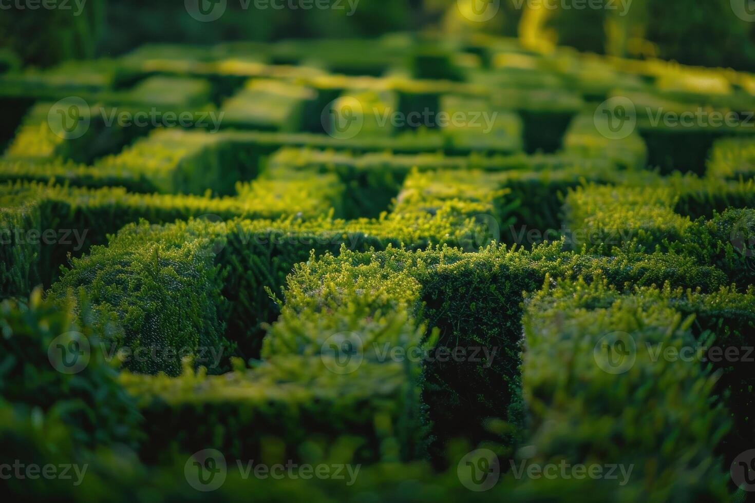 Lush green maze stretching into the distance in a garden photo