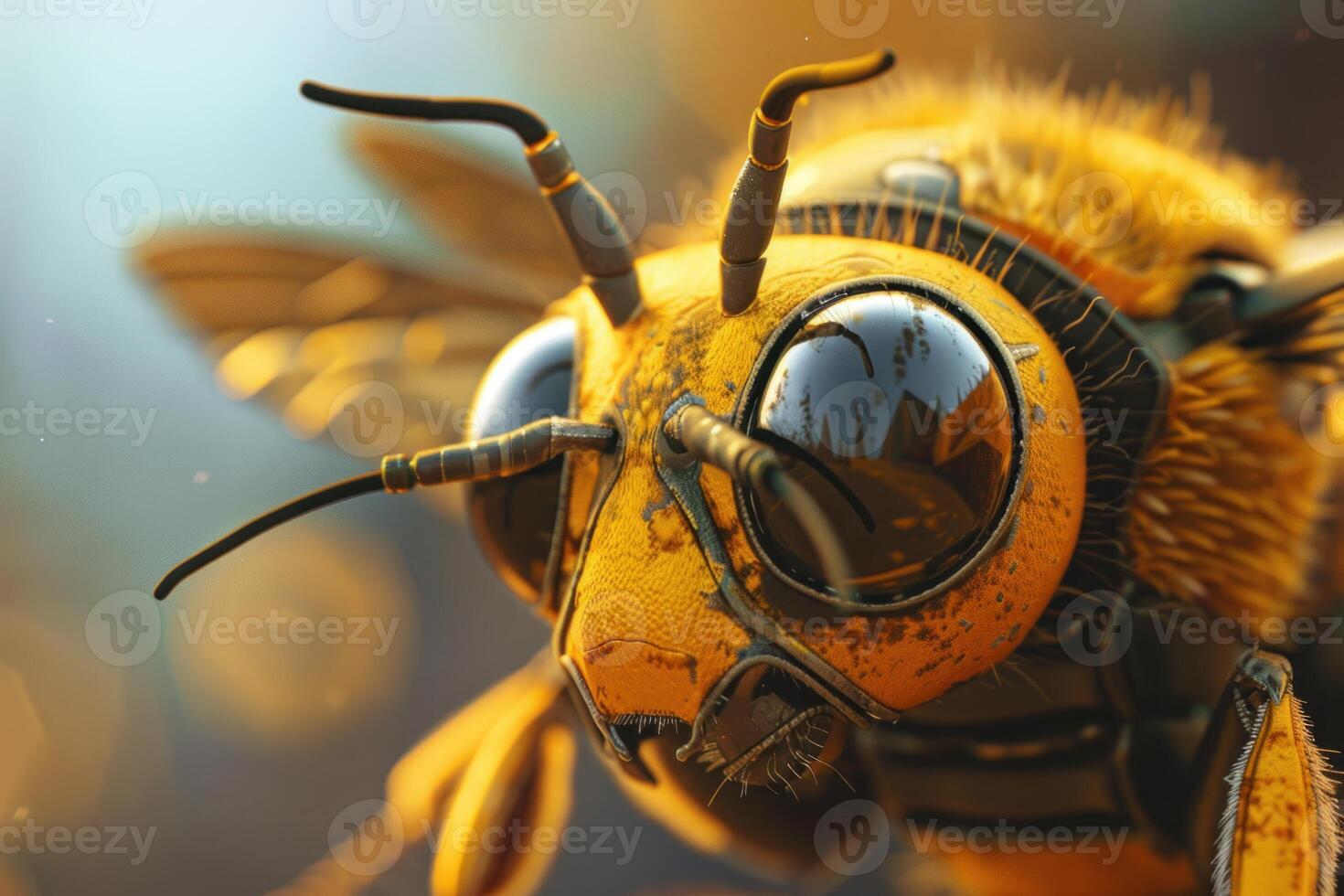 Robotic bee posing in close up, showcasing intricate mechanical details photo