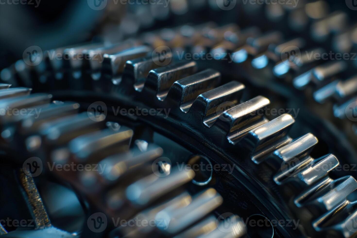 Close up of interlocking gears working together in perfect harmony photo