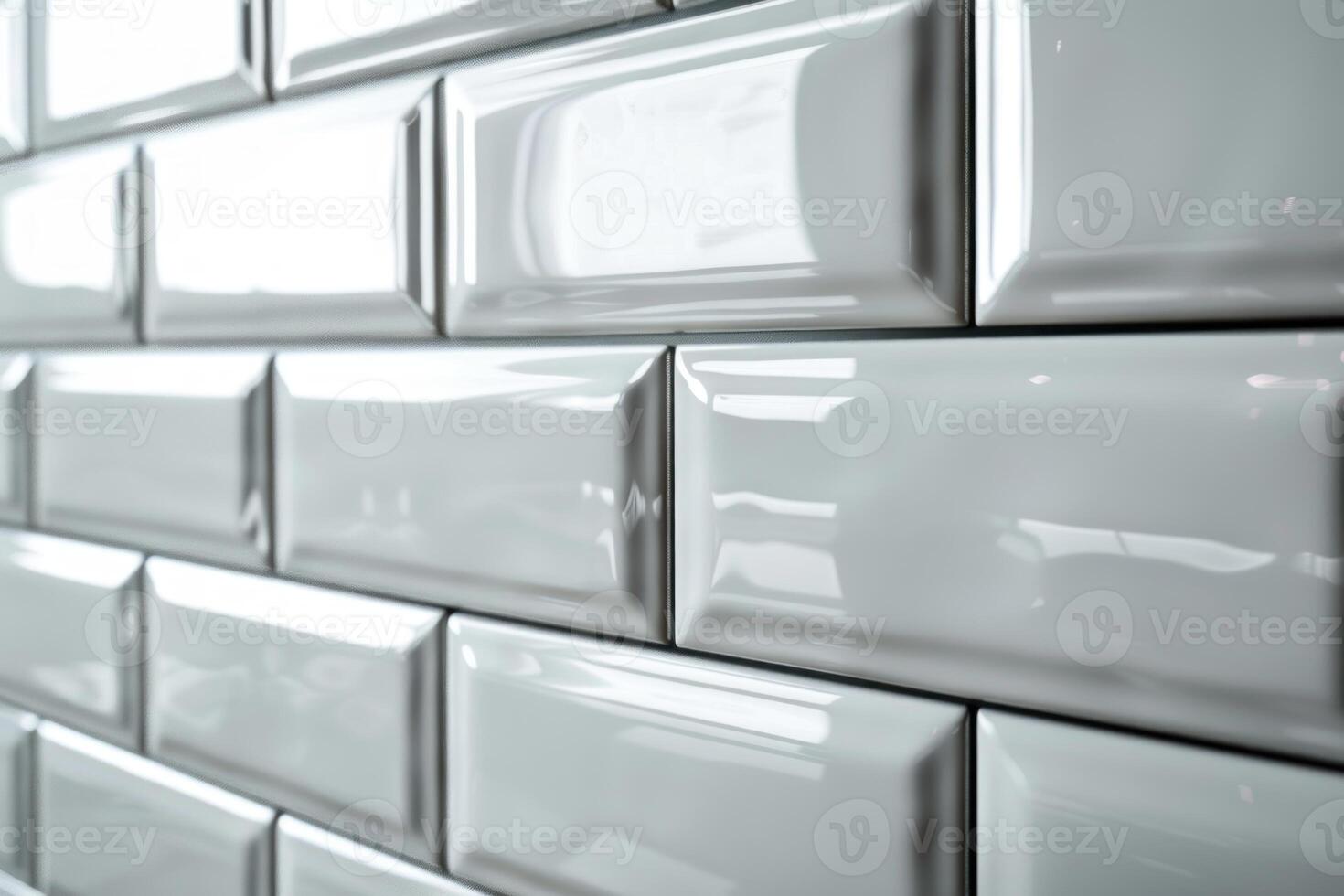 White rectangular glossy ceramic tiles creating modern wall photo
