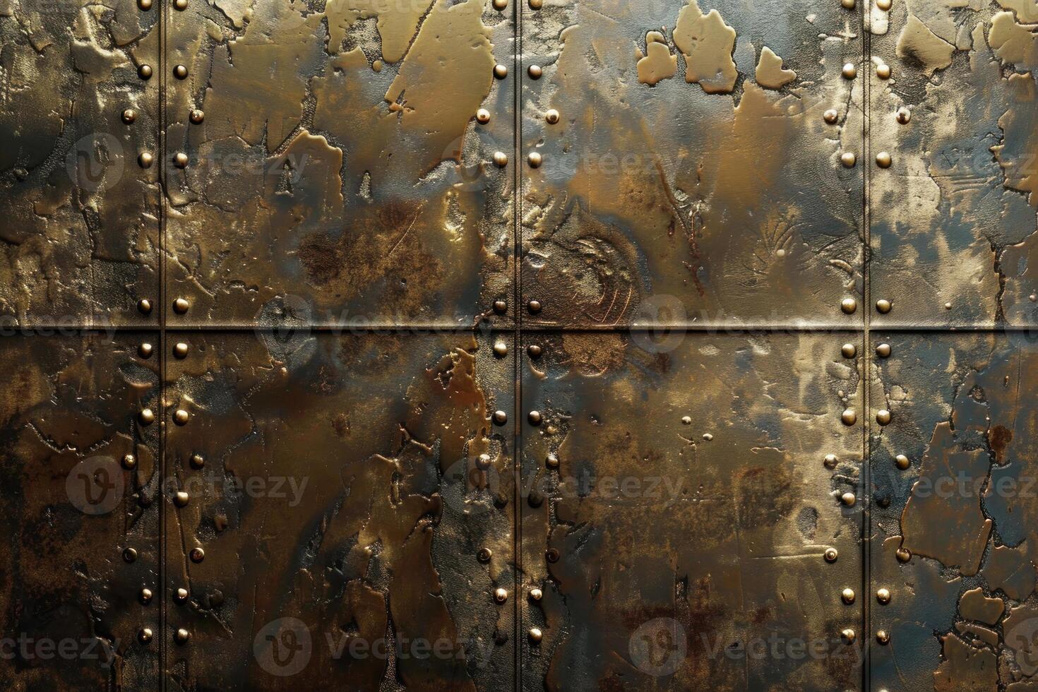 Weathered metal surface showing rivets and texture creating industrial background photo
