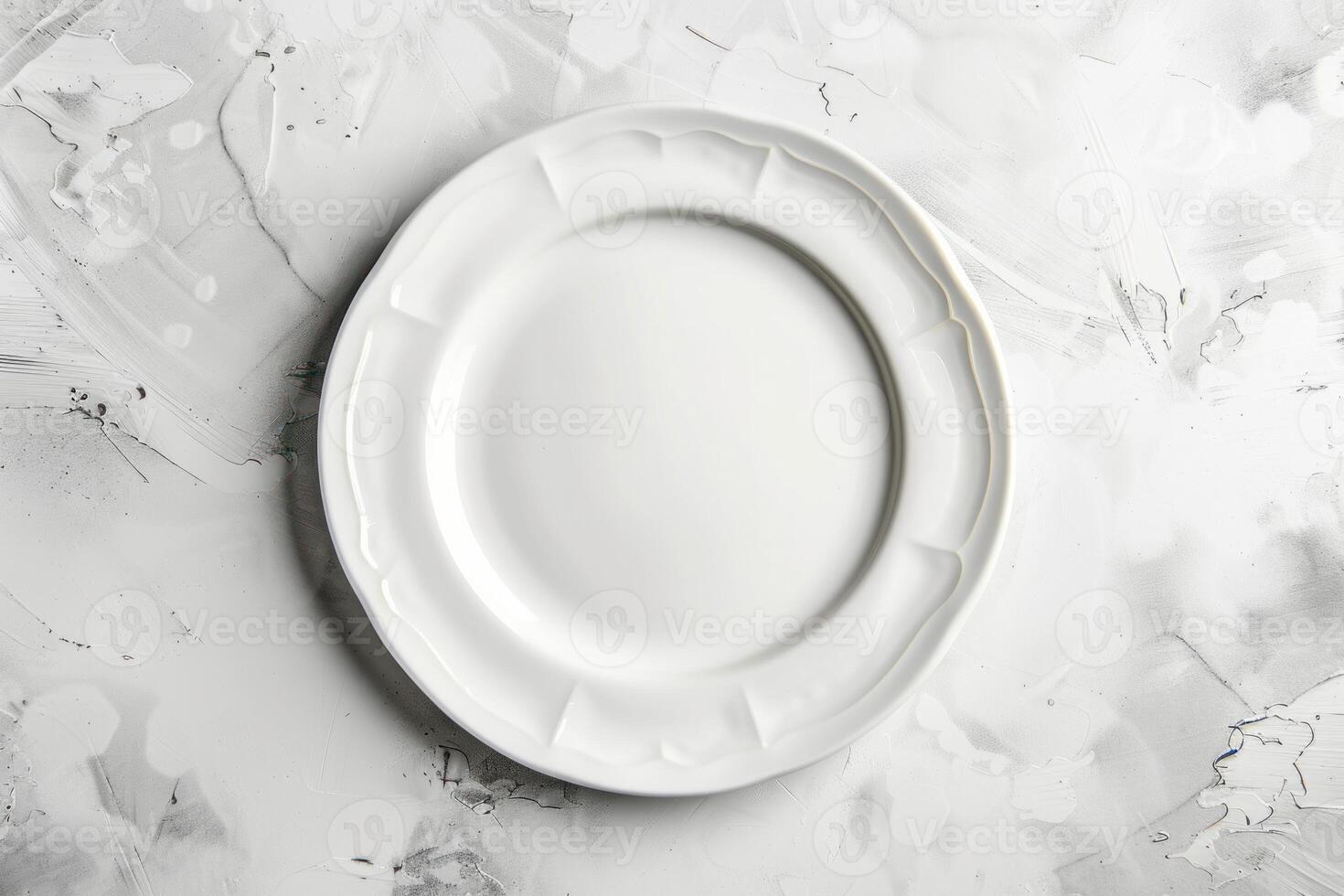 Empty white plate on a textured gray background for food photography photo