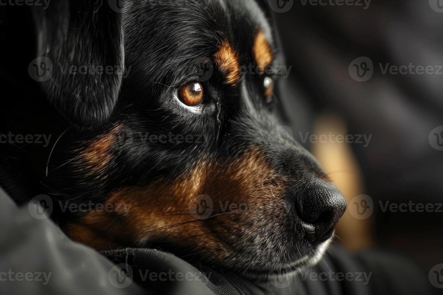 Beautiful rottweiler resting its head, showing affection and loyalty photo