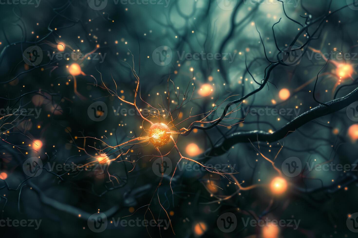 Neurons firing and transmitting signals in the nervous system photo