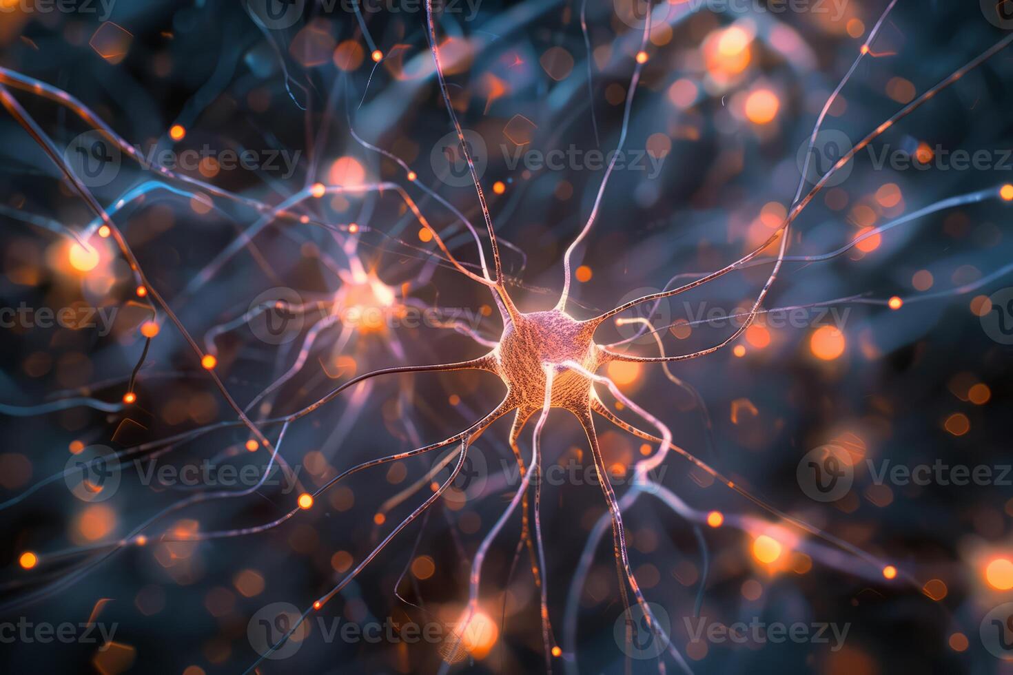 Neurons sending signals in the nervous system photo