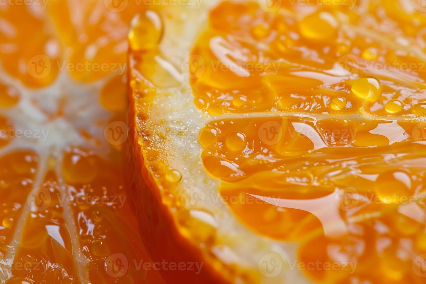 Sliced tangerine showing water droplets and tangy texture photo