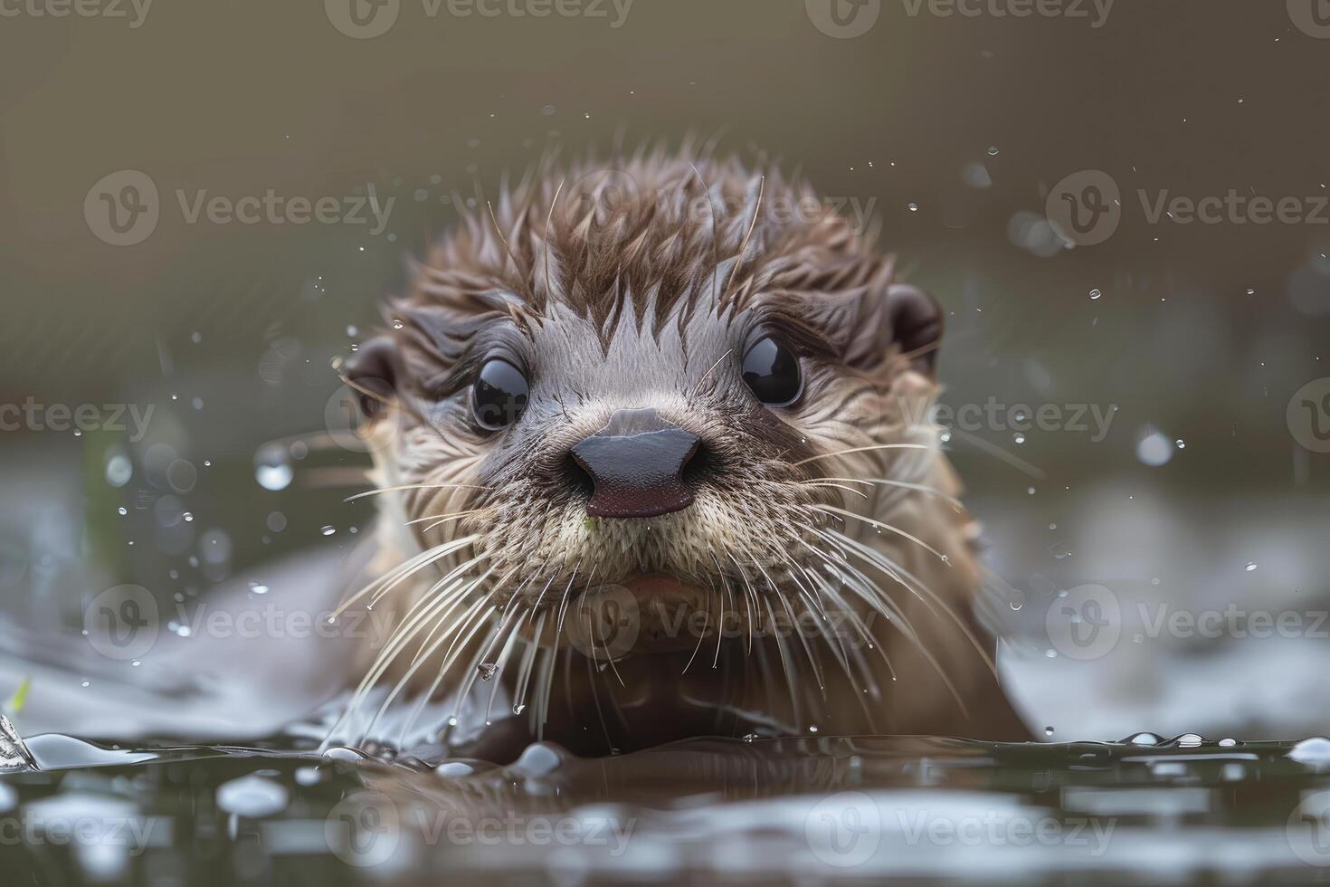 European otter swimming and shaking water from its fur photo