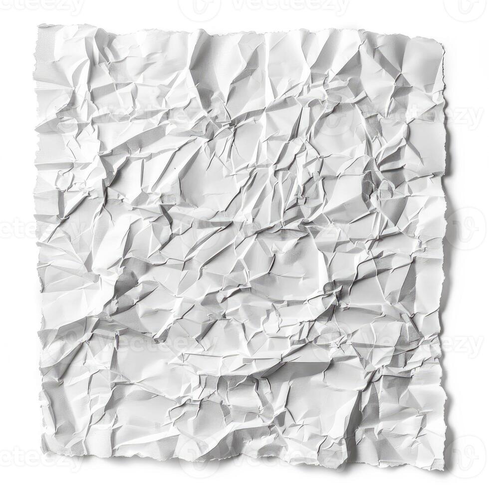 Crumpled white paper creating textured background effect photo