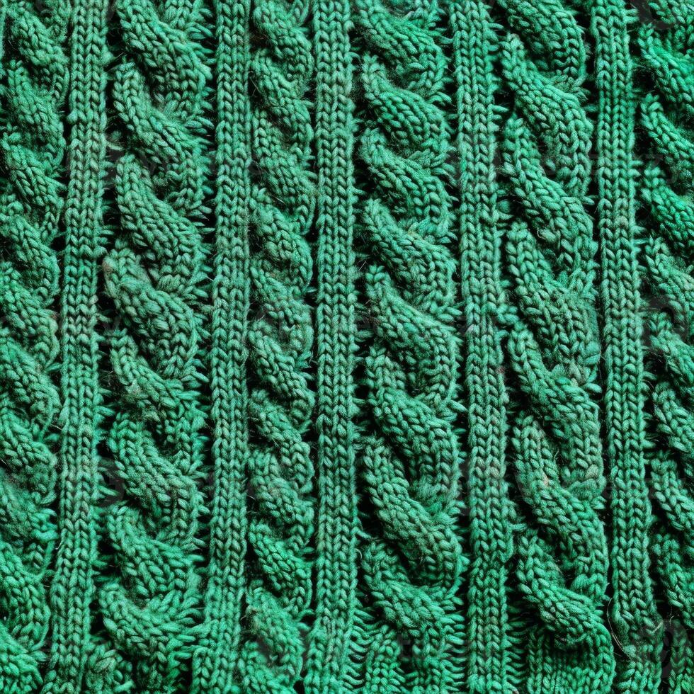 Green cable knit fabric texture creating repeating pattern photo