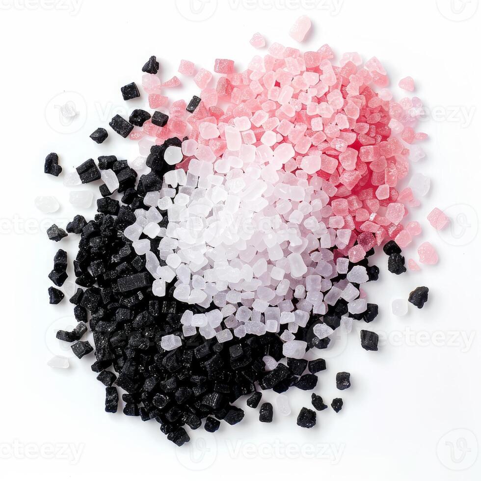 Colorful crystals of aromatic bath salts creating a relaxing spa experience photo